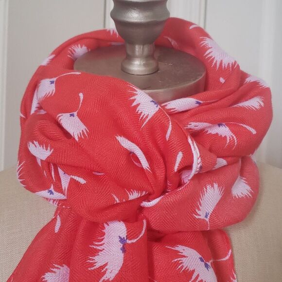 Lightweight Patterned Scarf Red White Floral - Picture 1 of 7